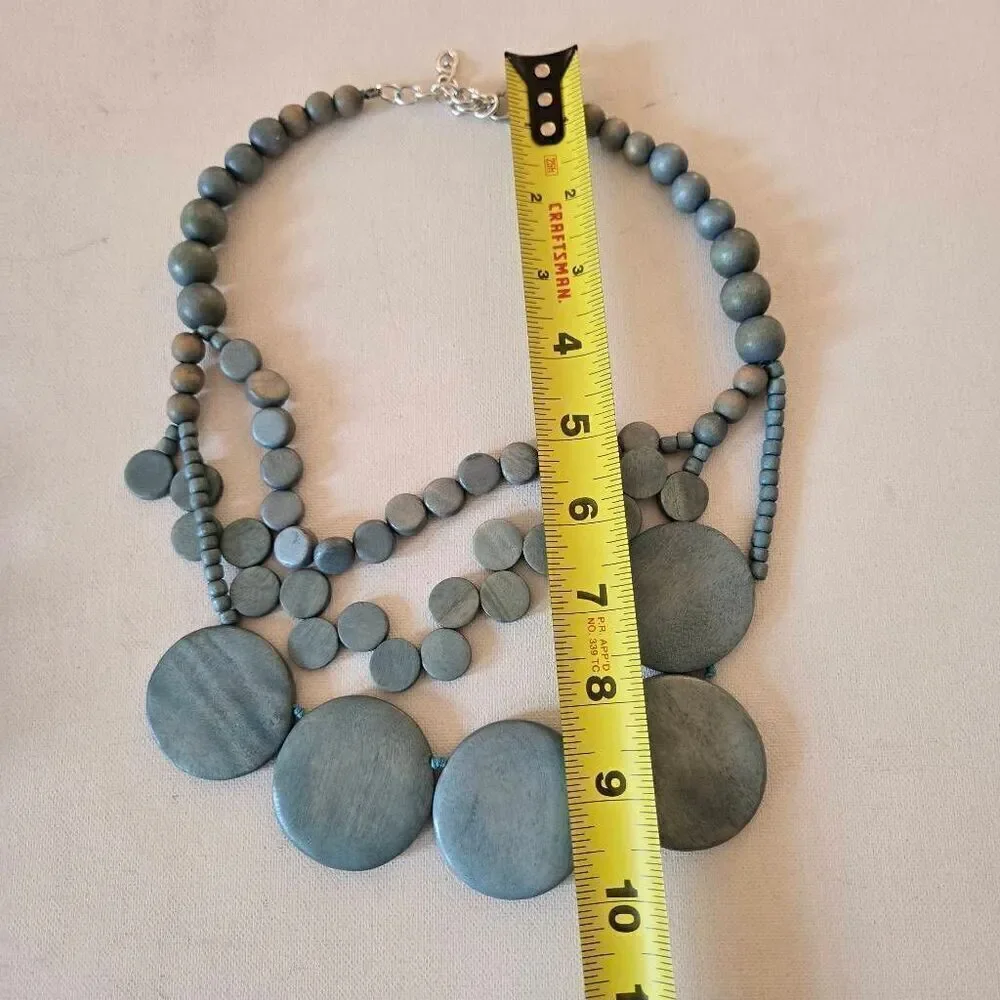 Womens Fashion Statement Aquamarine Wooden Discs And Beads Necklace Blue OS